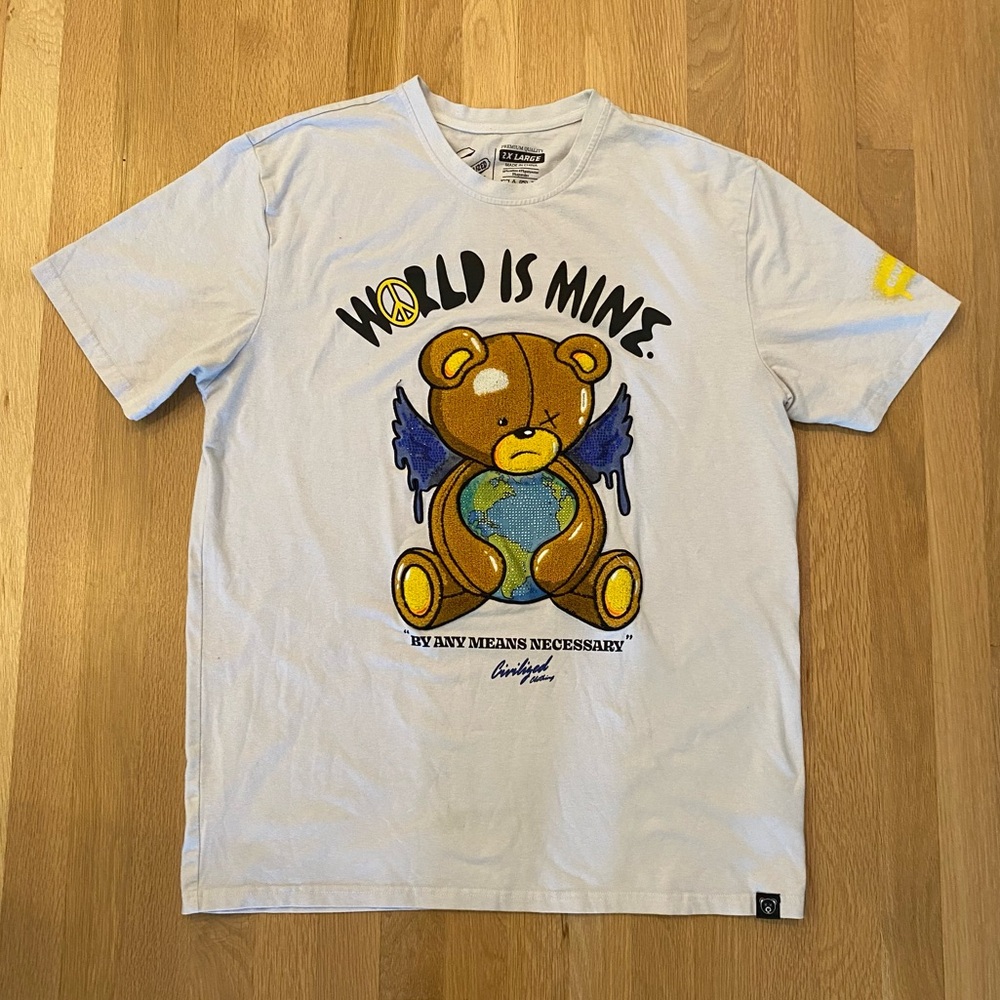 Civilized Mens World Is Mine Tee Chenille Bear w Rhinestone Embellishments / XXL